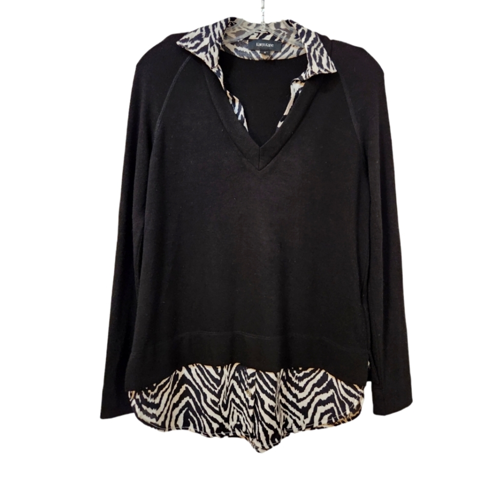 Karen Kane Black W/ Zebra Print Blouse Size S